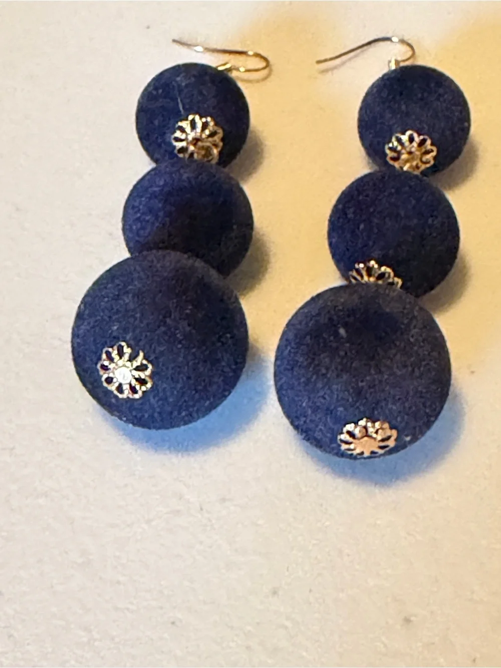 Velvet Navy Blue Ball Drop Dangle Earrings - Navy Blue